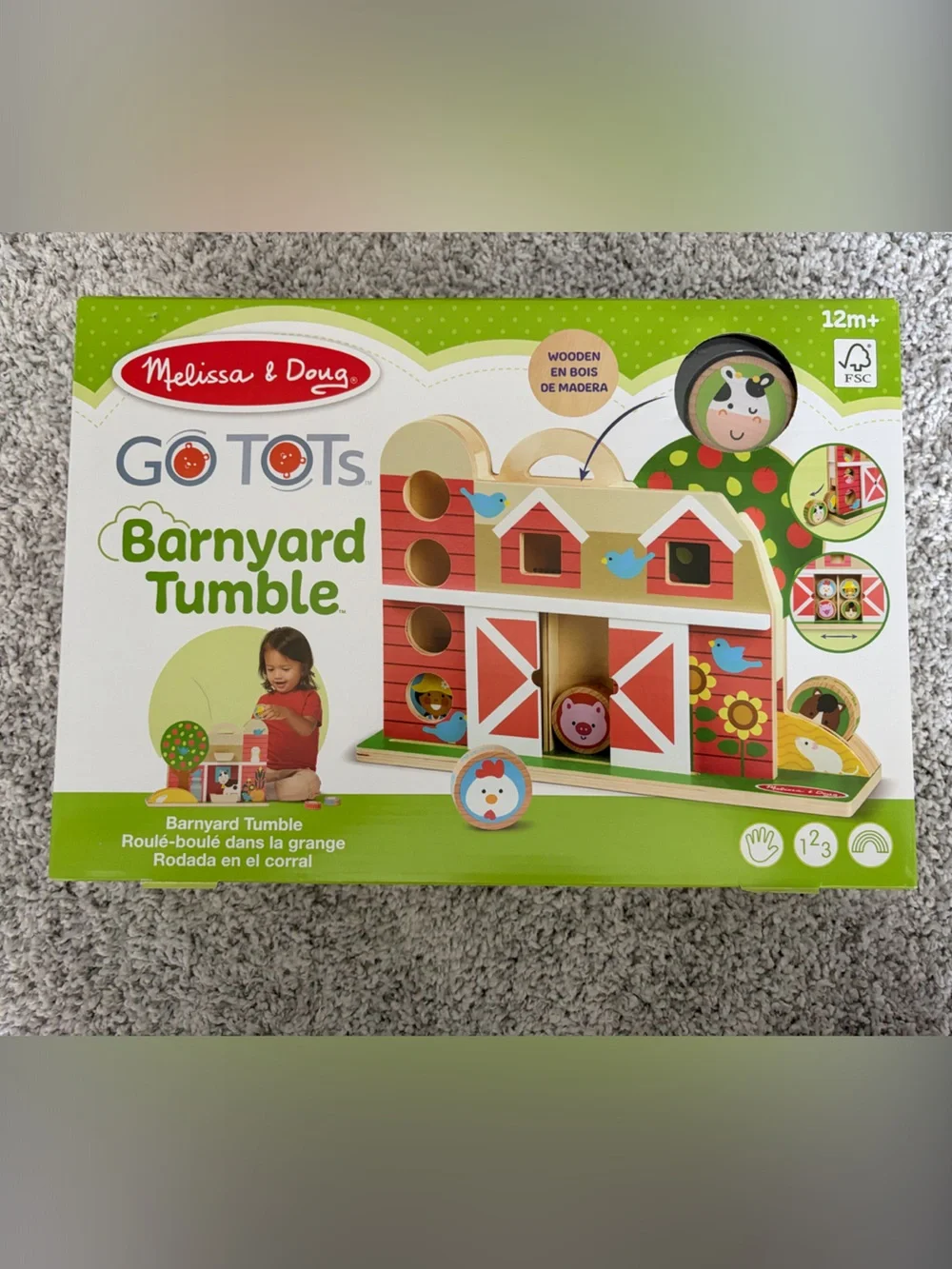 Melissa & Doug Barnyard Tumble Wooden Toy - Red, Green, White